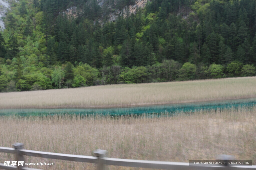 湖畔木栏 自然宁静景致