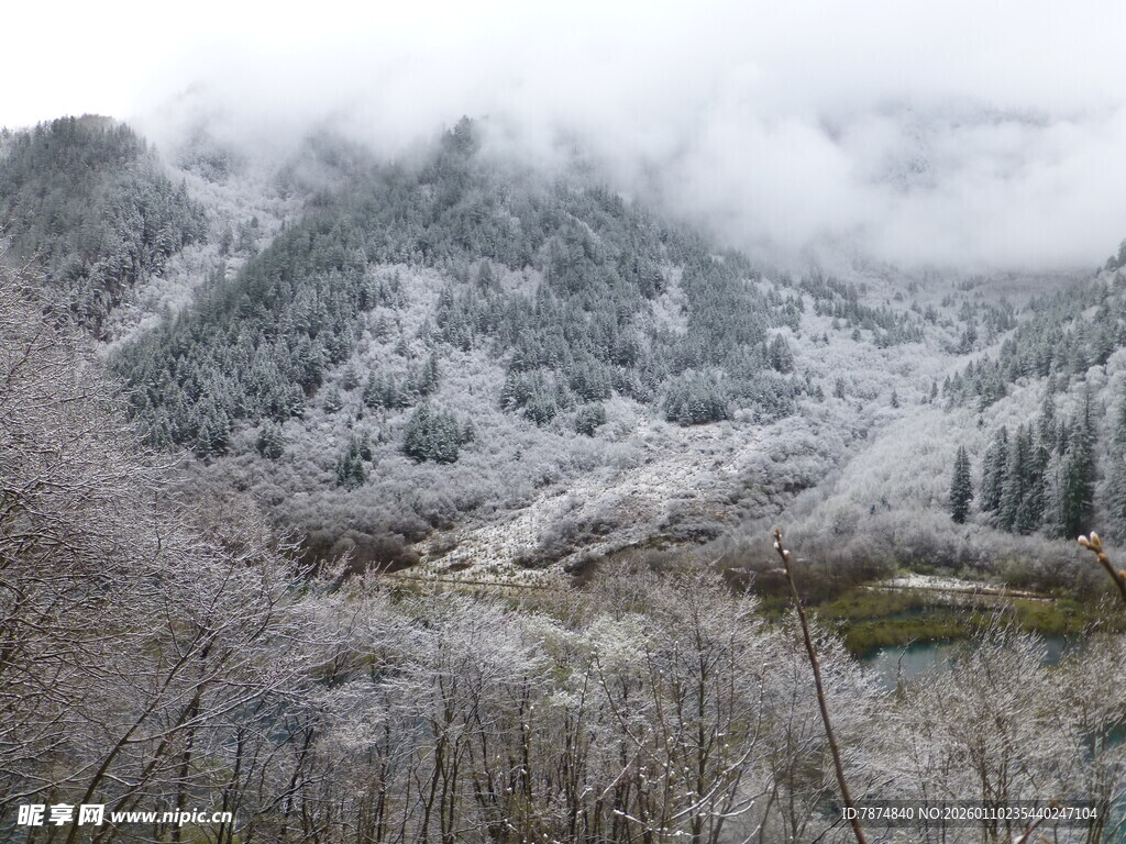 雪覆山峦的冬日美景