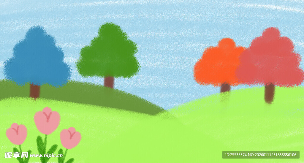 手绘绿色卡通背景图