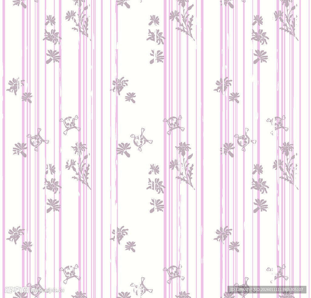粉白条纹花卉图案背景