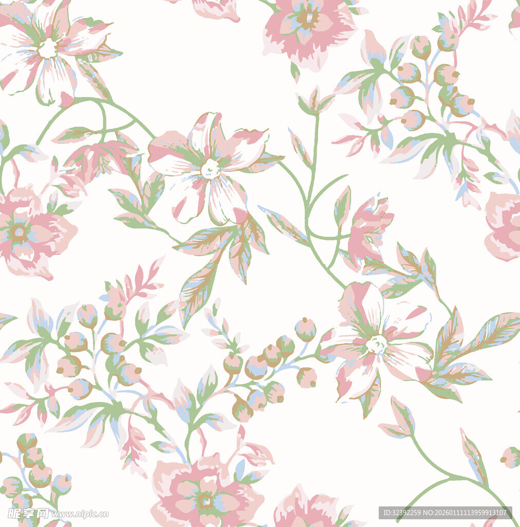 粉色花卉图案无缝背景