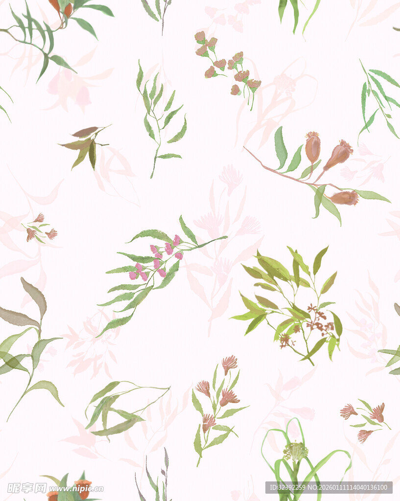 清新植物水彩花卉图案