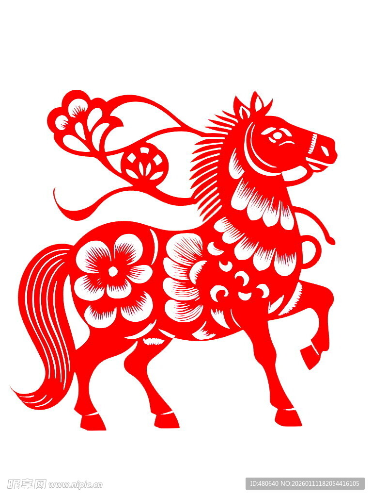 红色剪纸风奔腾骏马