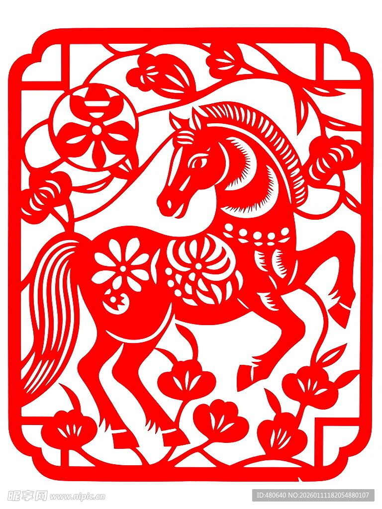 骏马剪纸图传统艺术美