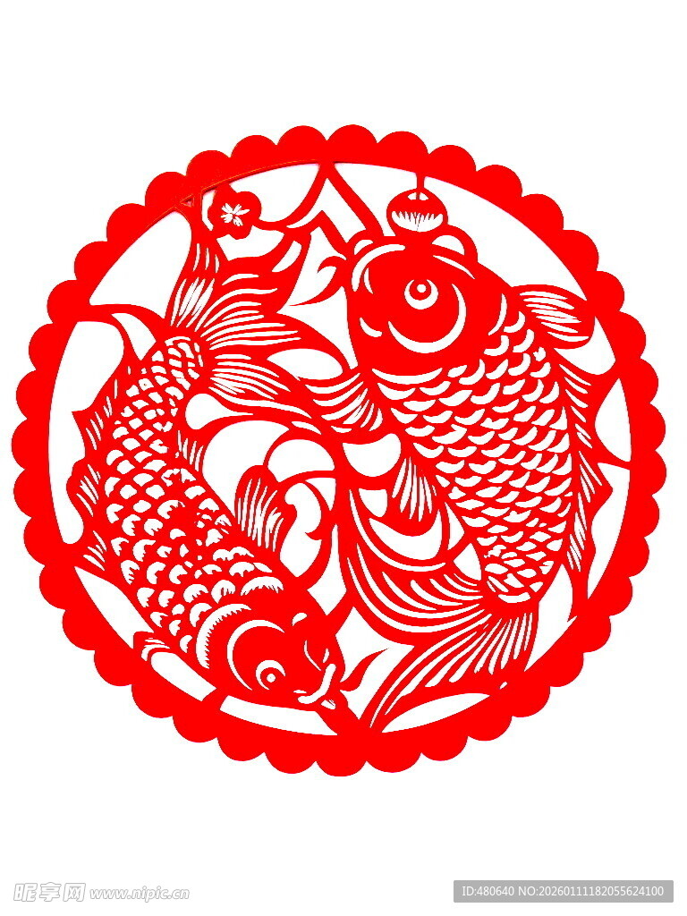 传统红色福字剪纸图案