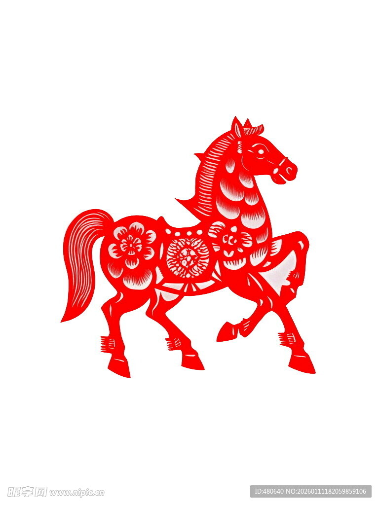红色剪纸风奔腾骏马