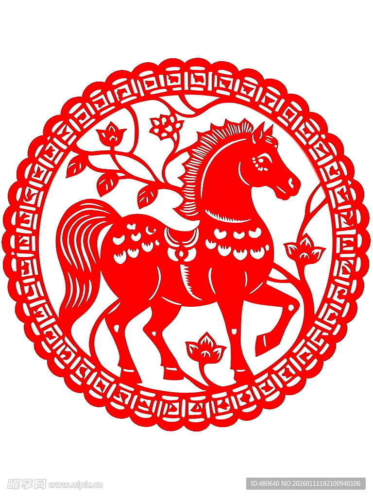 红色剪纸骏马图
