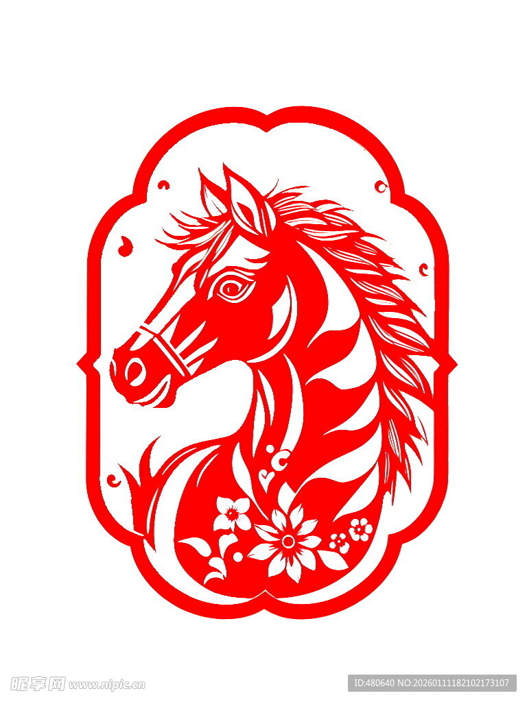 红色剪纸风马头图案