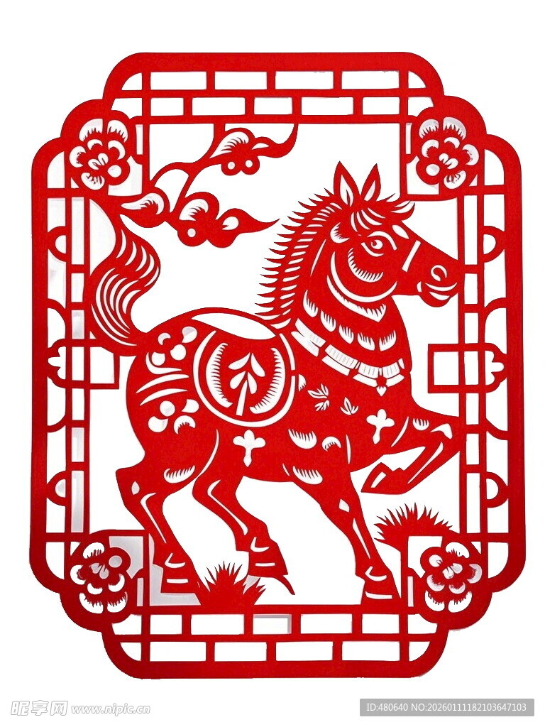 传统剪纸风骏马图