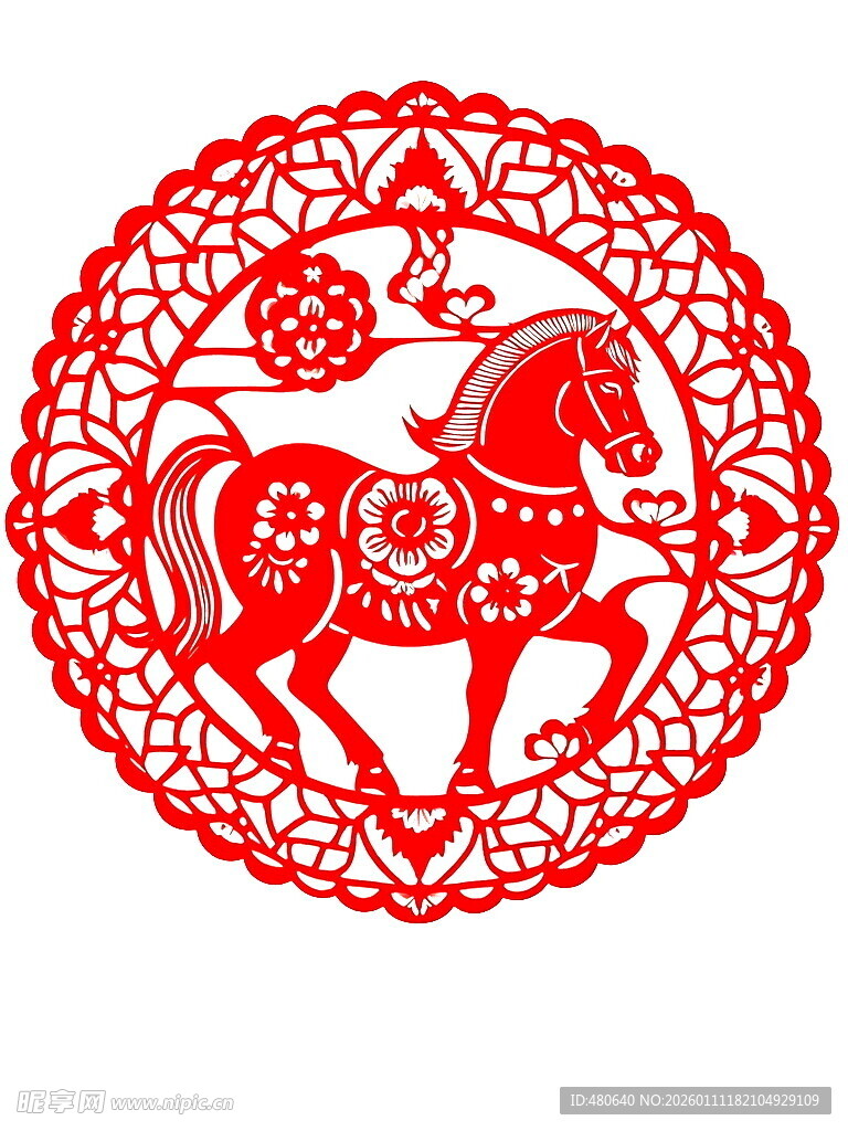 红色剪纸骏马图