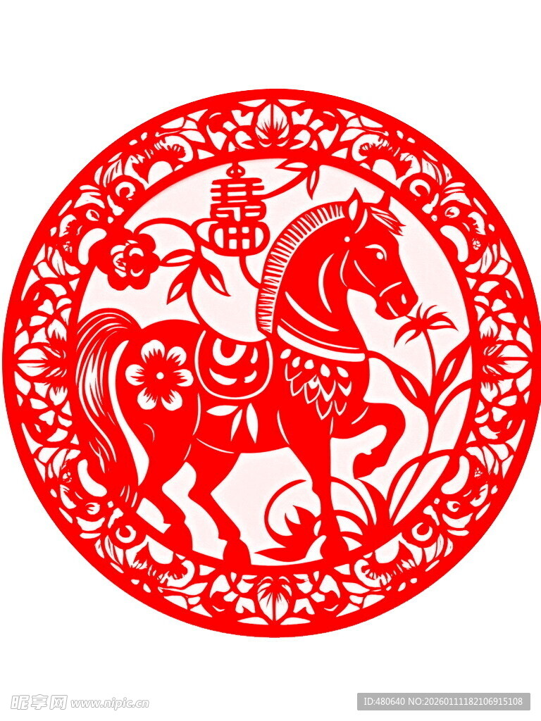 圆形骏马剪纸艺术作品