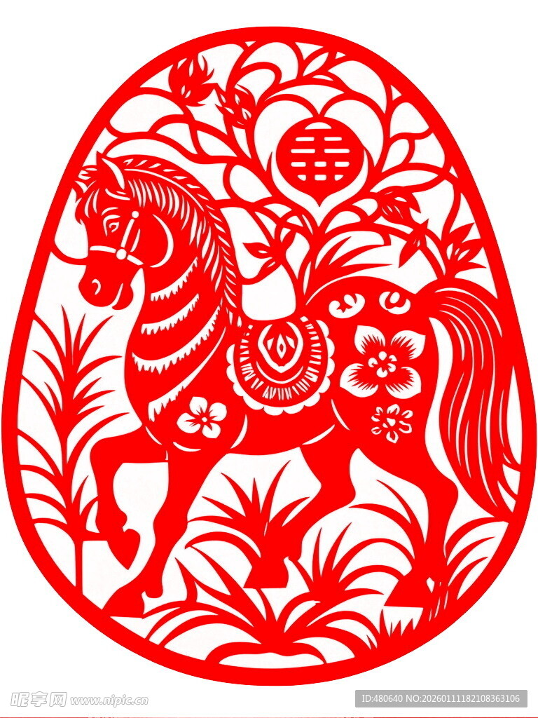 马形剪纸艺术作品