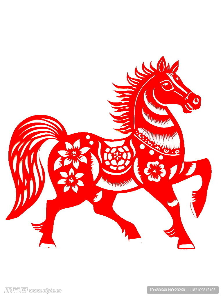 红色剪纸骏马
