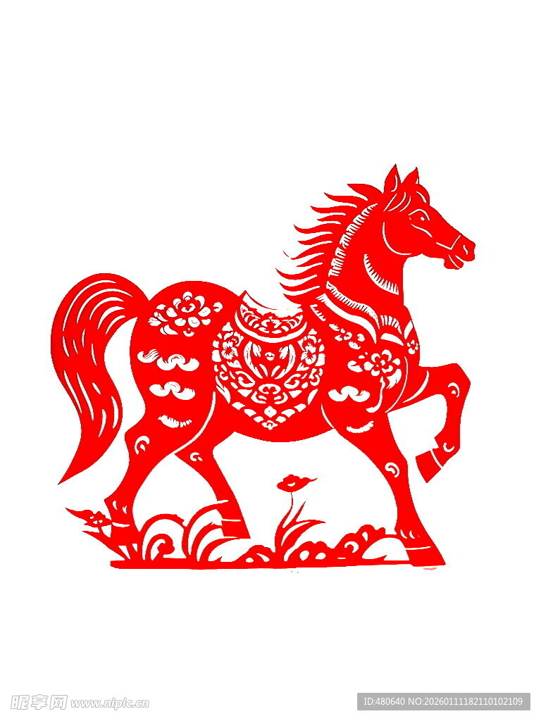 红色剪纸骏马