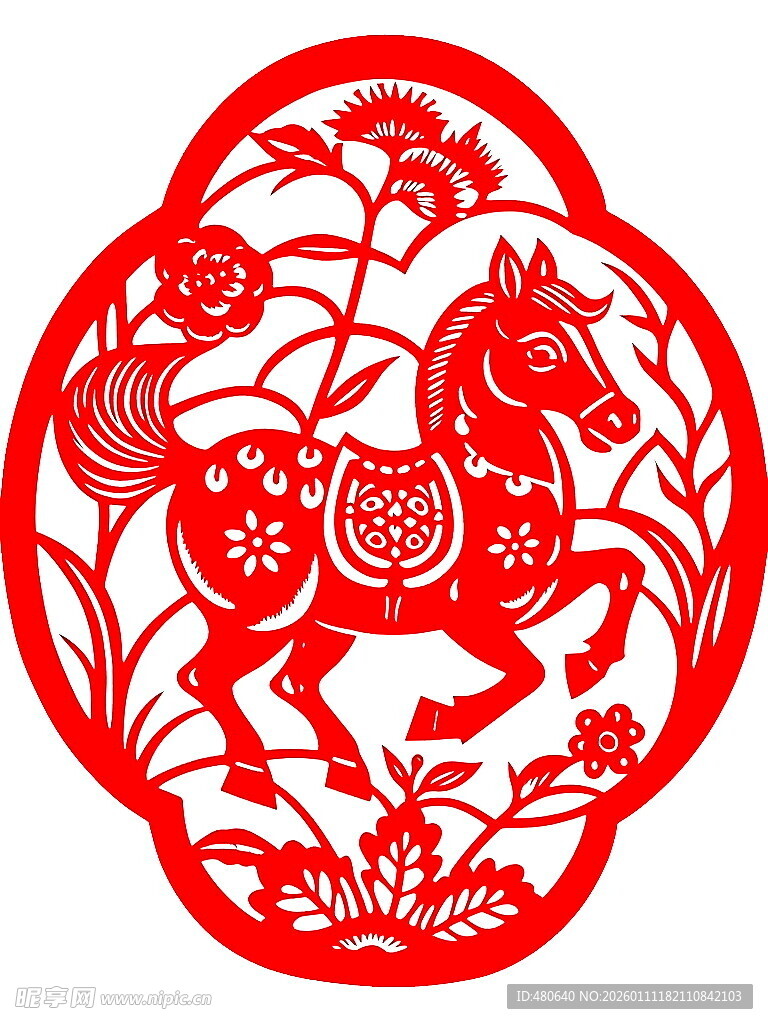 马形剪纸艺术作品