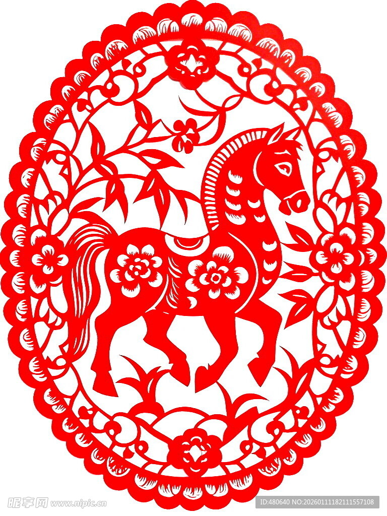 圆形骏马剪纸艺术作品