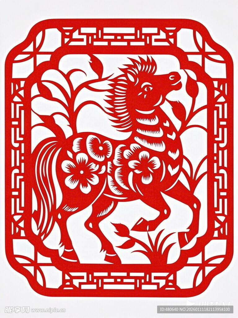 骏马剪纸图案