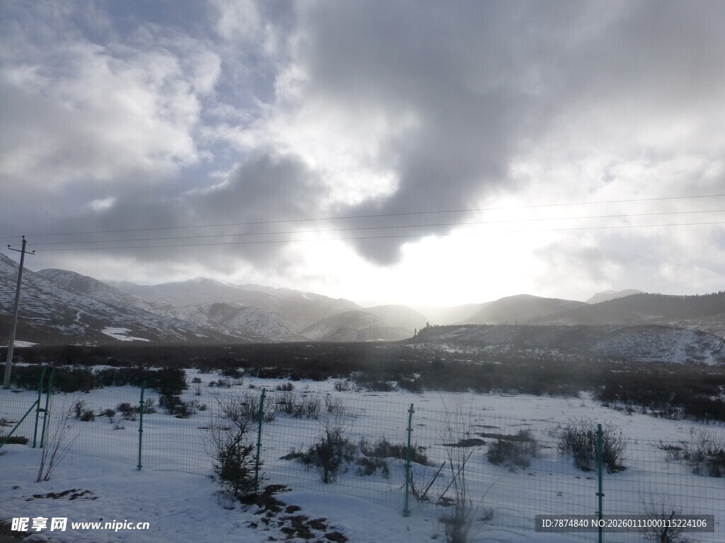 冬日雪景下的开阔田野