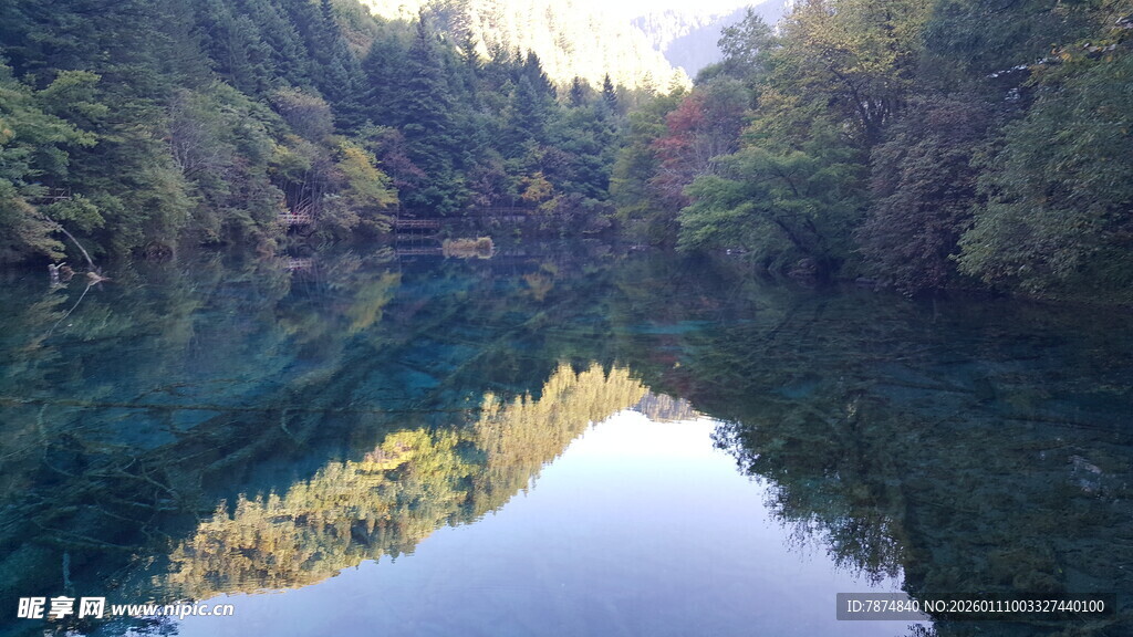 静谧山林中的清澈湖水