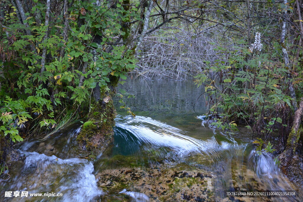 山间溪流中的白色漂流艇