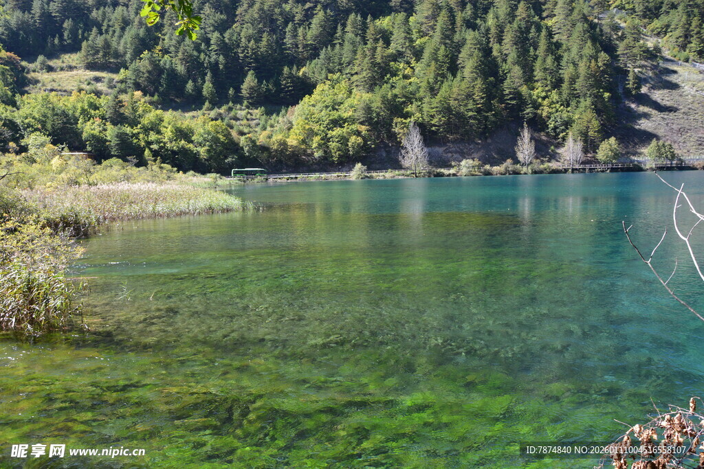 清澈碧绿的山间湖泊
