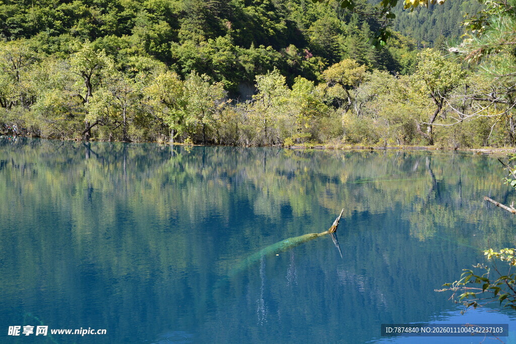 静谧蓝湖与葱郁山林