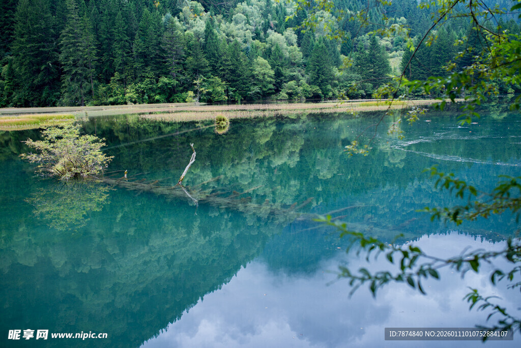 静谧幽蓝的森林湖泊