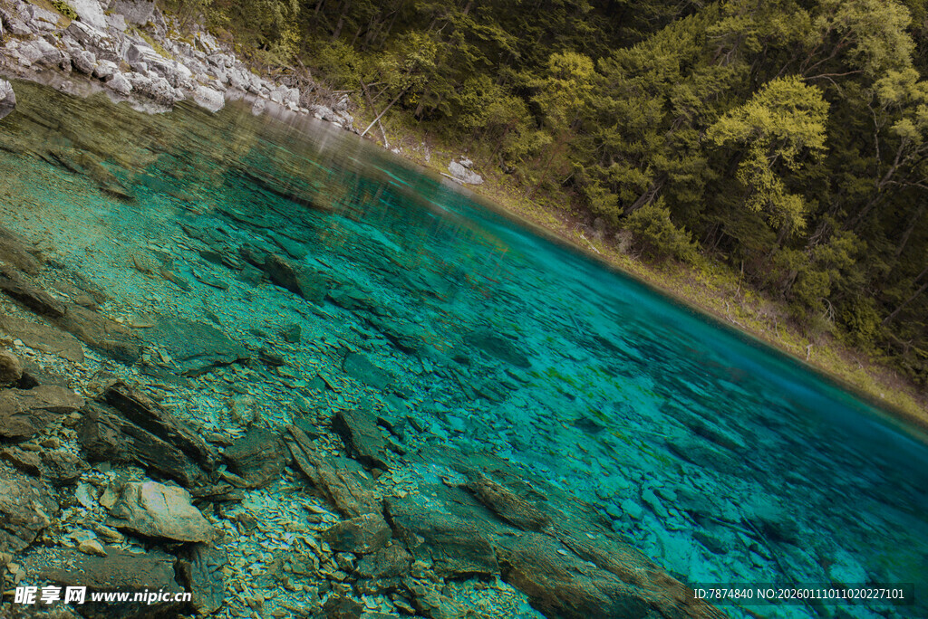 清澈碧绿的山间幽潭