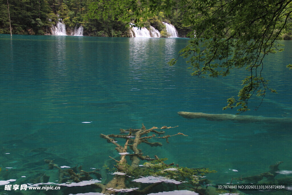 清澈蓝绿色湖水风景