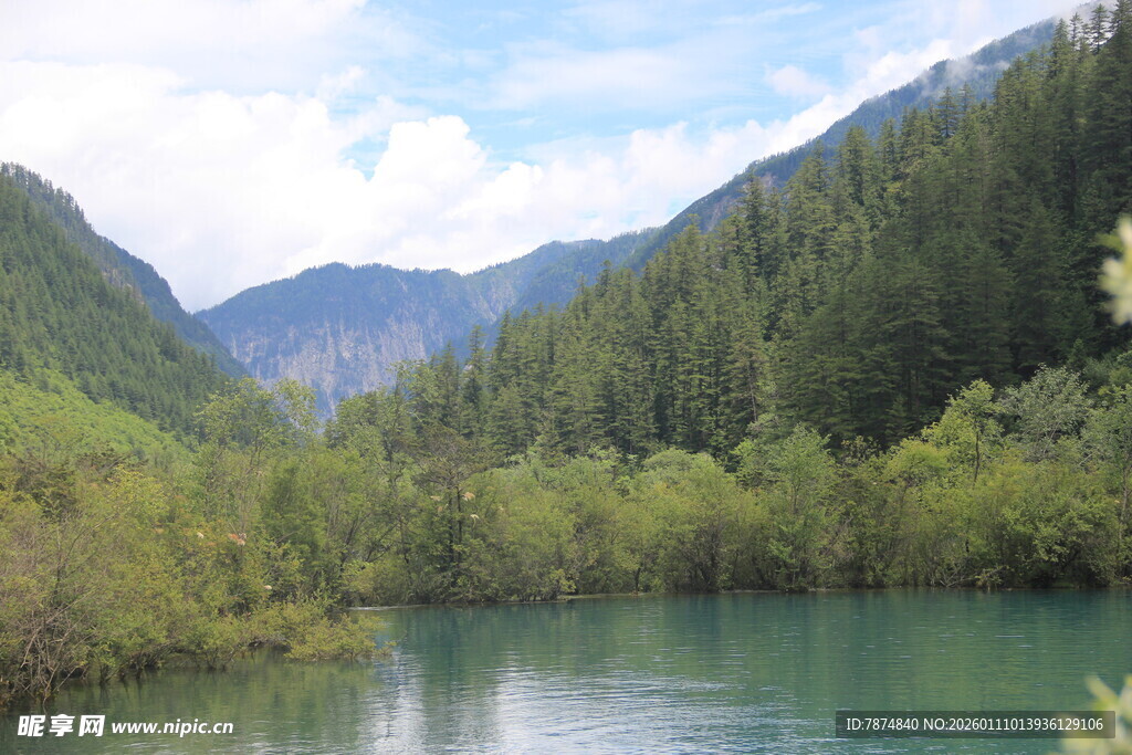 山间碧湖 绿意盎然的景致