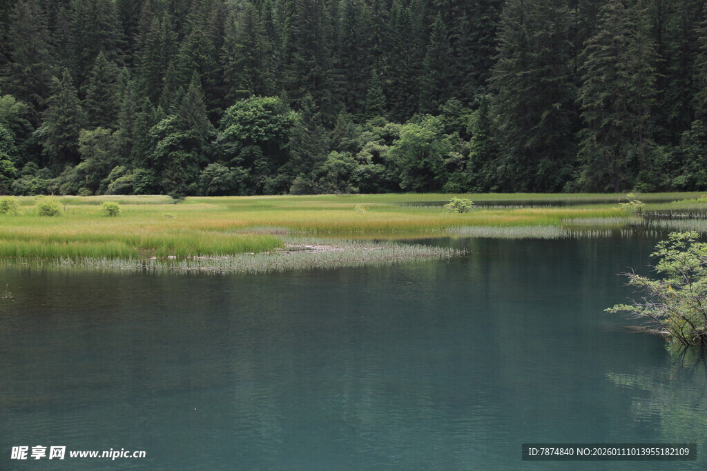 静谧山林间的清澈湖泊