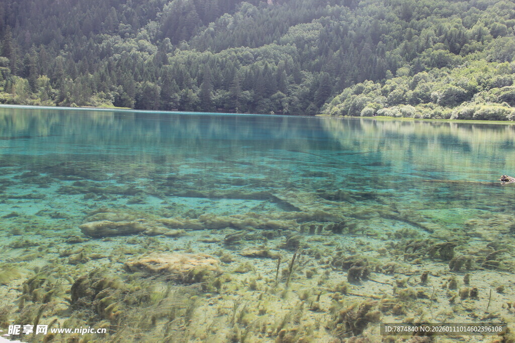 清澈碧绿的山间幽美湖泊