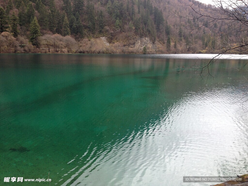 碧绿湖水与山林美景
