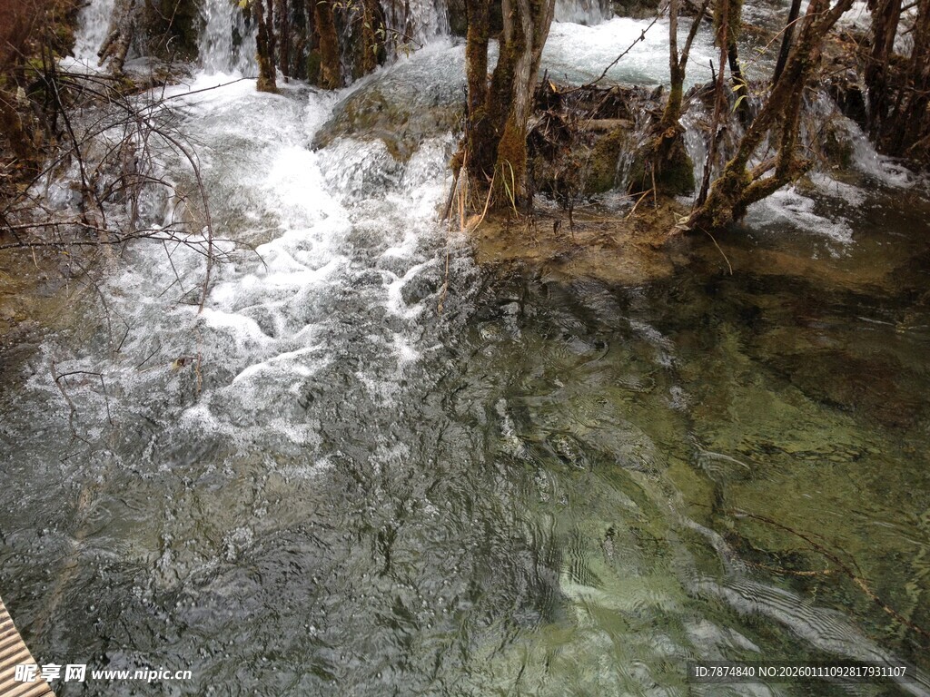 山间清澈溪流潺潺流淌
