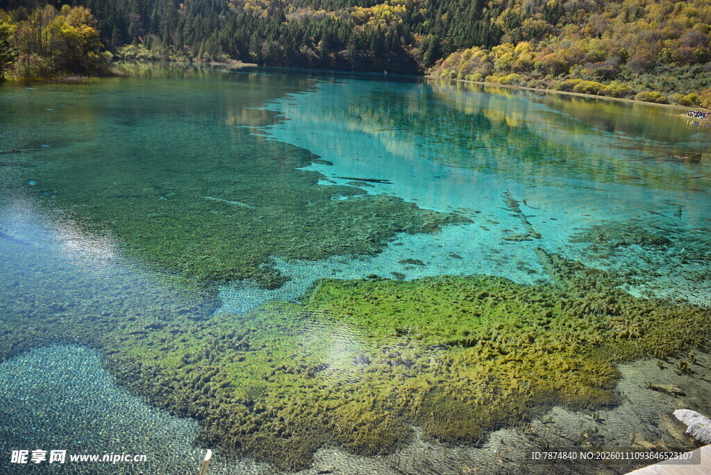 梦幻蓝绿相间的清澈湖水