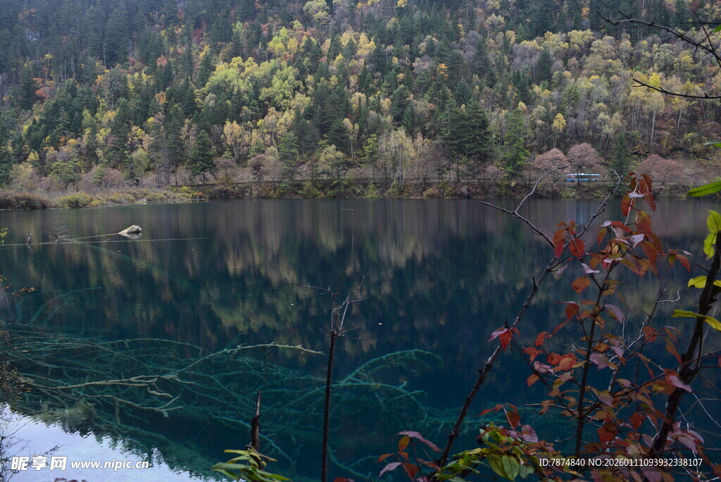 静谧湖景与多彩山林倒影