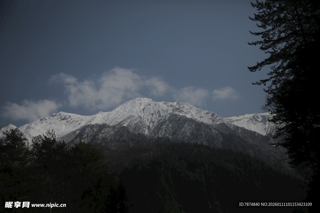雪山远景 云雾缭绕山林间