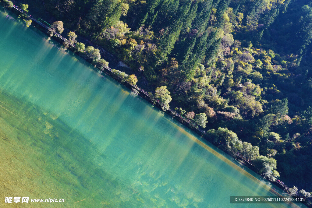 清澈碧绿的山间河流景色