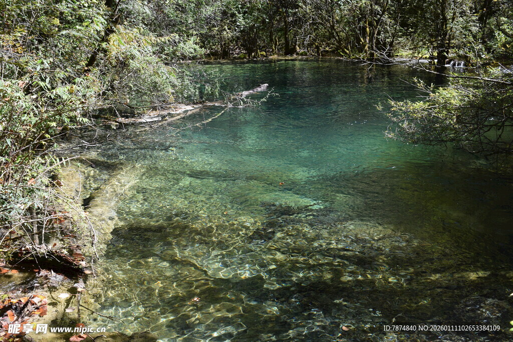 山林间的清澈幽美小湖