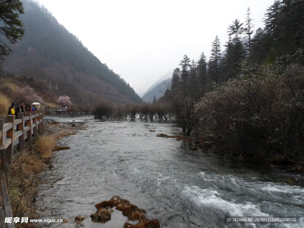 山间湍急溪流景观