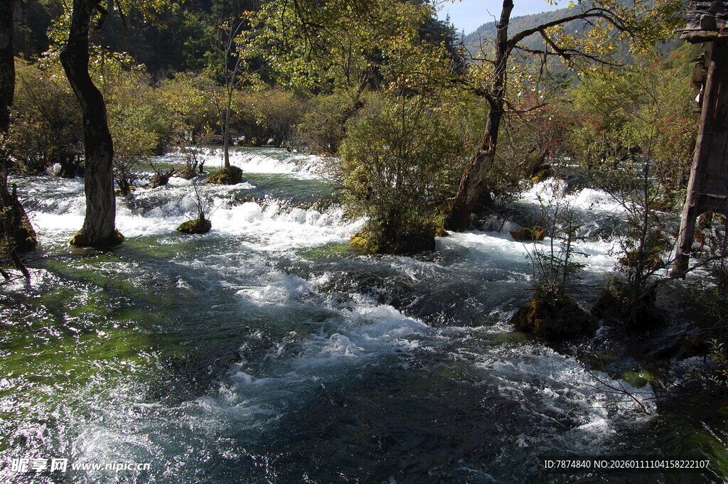山间湍急溪流风景