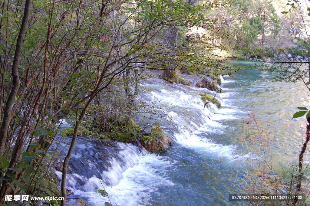 山间溪流潺潺的自然美景