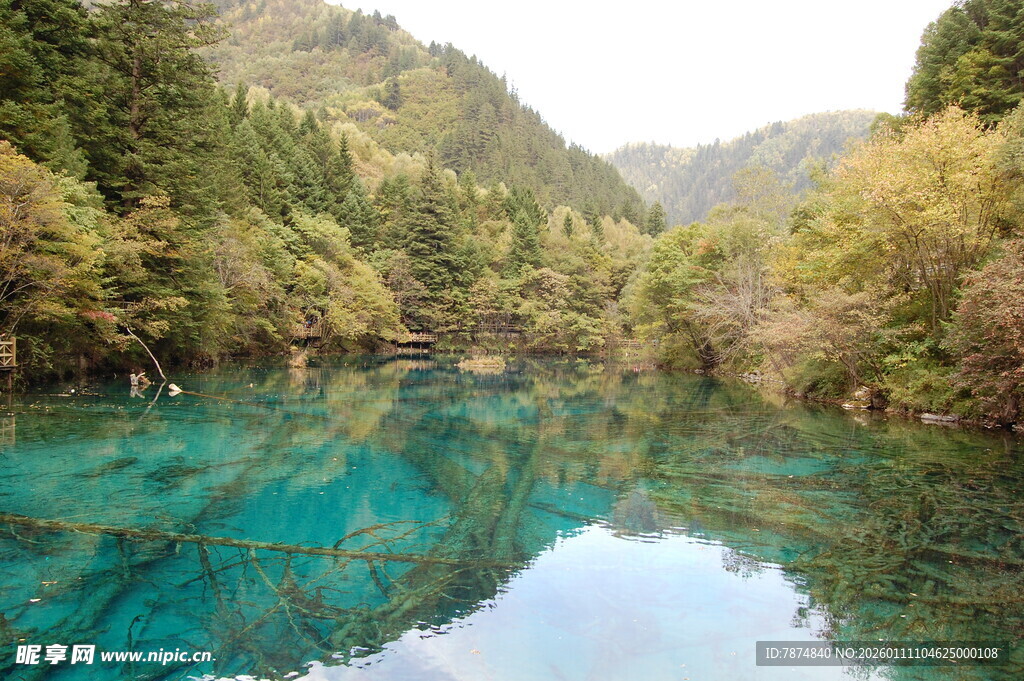九寨沟绝美清澈蓝绿色湖水
