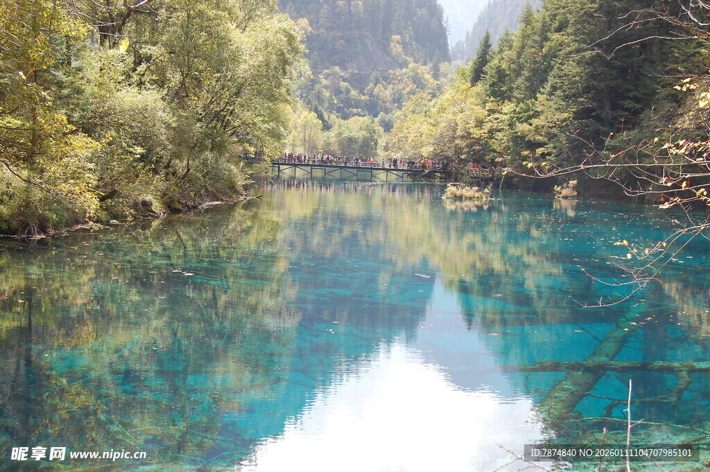 清澈蓝绿河谷自然风光