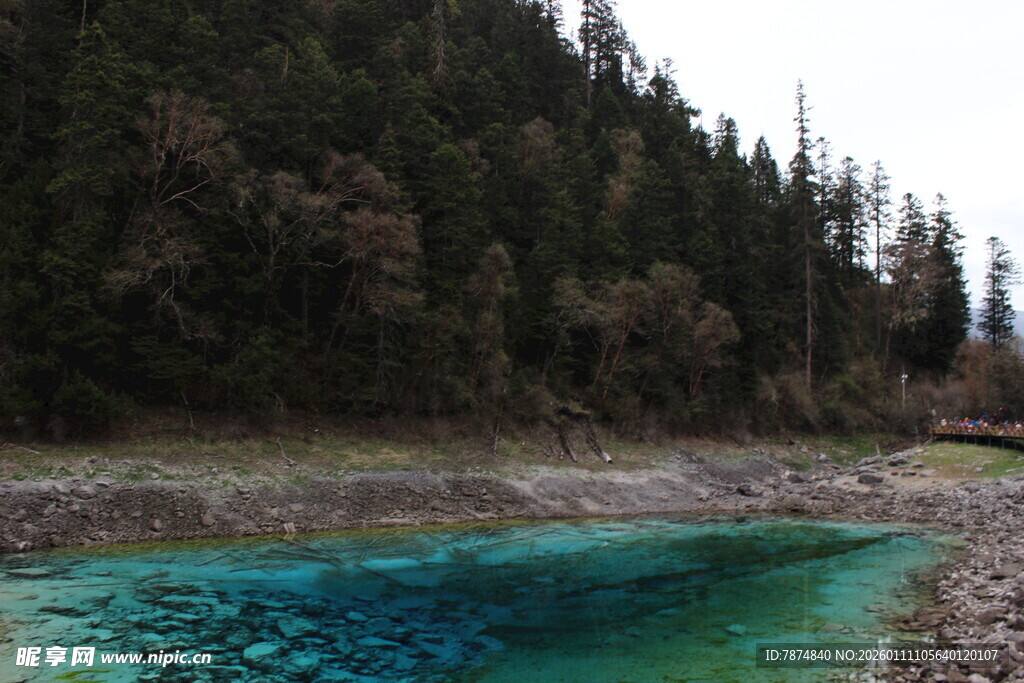 山间蓝绿色清澈溪流美景