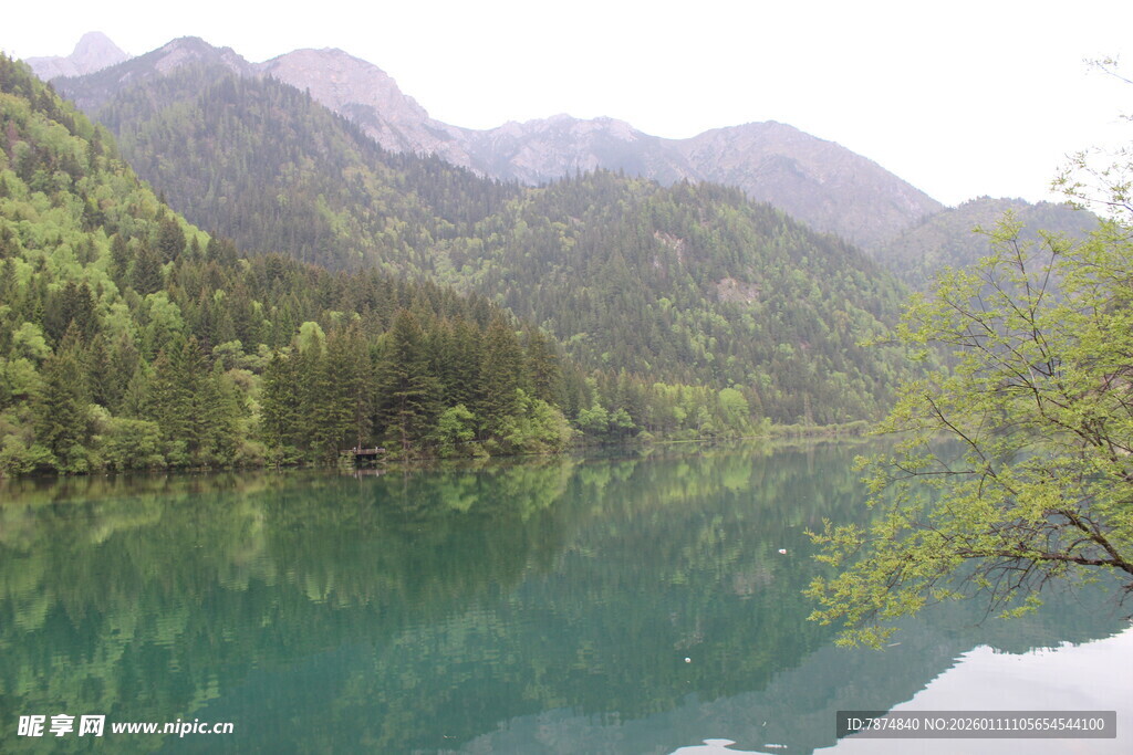 青山绿水间的静谧湖泊