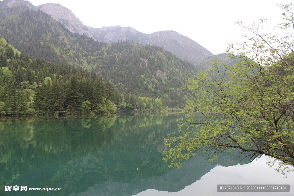 青山绿水间的静谧湖泊