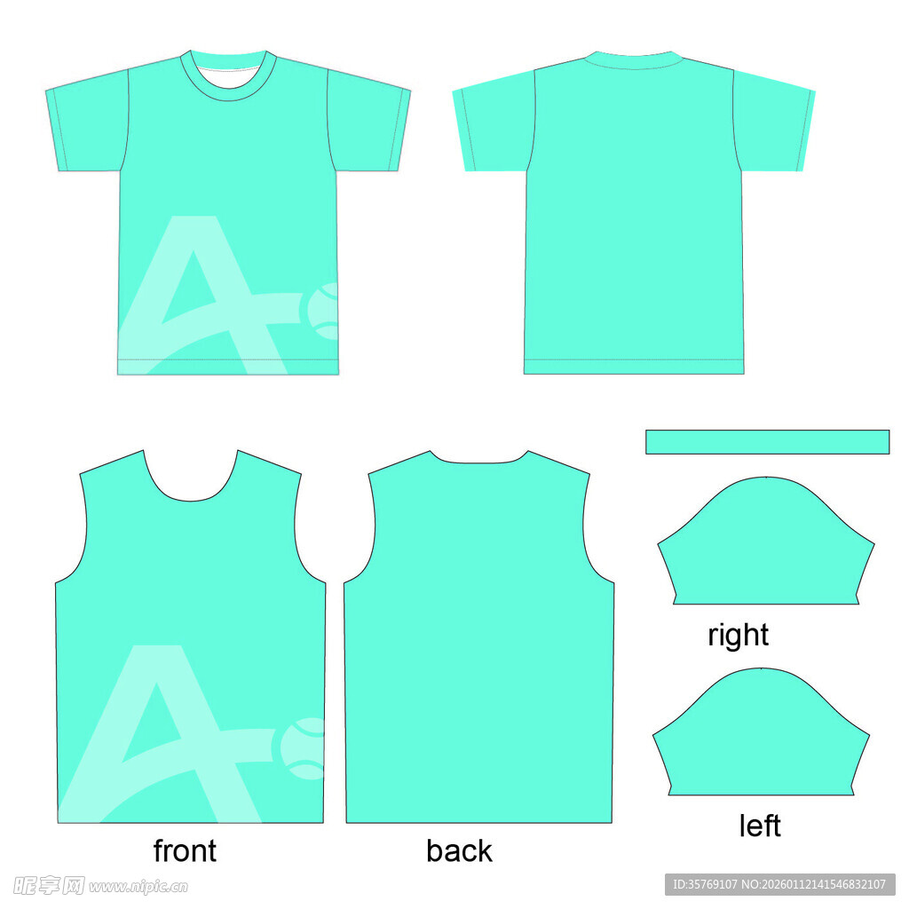 薄荷绿T恤款式设计图