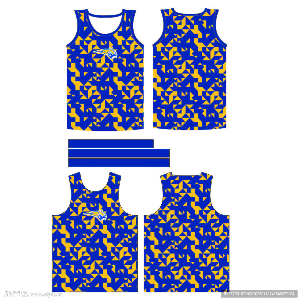 蓝黄花卉图案背心设计稿