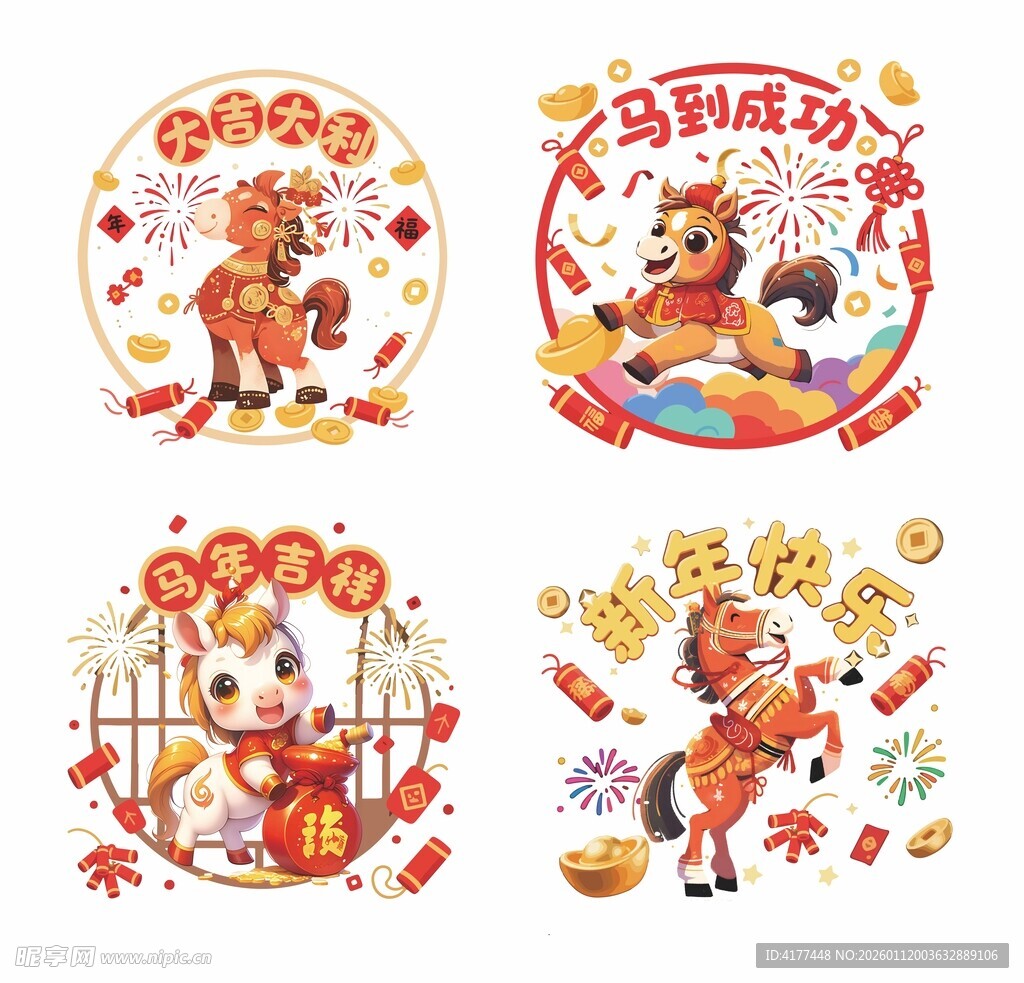 2026年马年窗花植绒静电贴